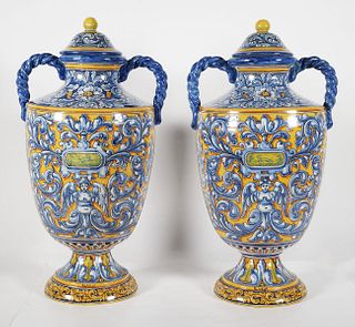 Large Pair TALAVERA Lidded Vases
