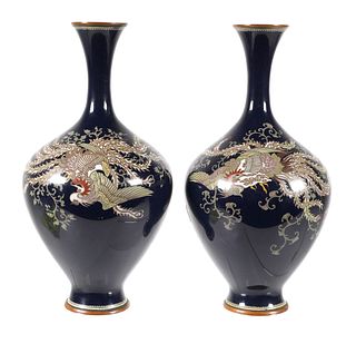Pair Antique Japanese Cloisonne Vases