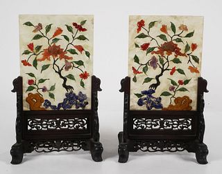 Vintage Pair Chinese Jade Table Screens