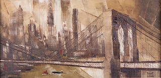 Robert Lebron Oil on Canvas "Brooklyn Bridge"