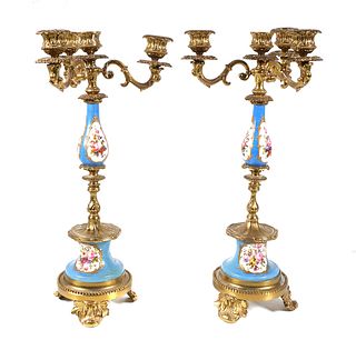 Pair Sevres Porcelain and Bronze Candlesticks