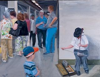 Subway Station Street Musician Oil on Canvas