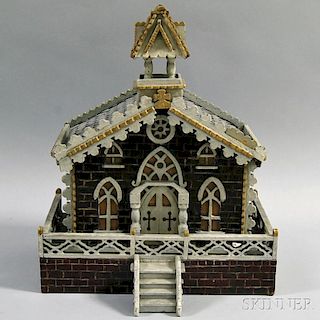 Carved and Painted Folk Art Model of a Victorian Church