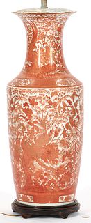 Large Chinese Iron Red Gilt Porcelain Floor Lamp Vase