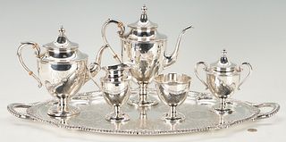 5 Pcs. Preisner Sterling Silver Tea Set plus Gorham S/P Tray, 6 items