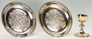 English Sterling Chalice & 2 Silver-plated Communion Plates