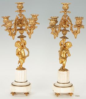 Pair of Neoclassical Gilt Bronze Cherub Form Candelabras