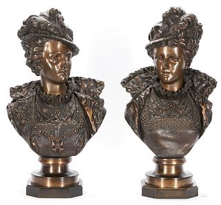 2 Ernest Rancoulet Bronze Portrait Busts of Nobles