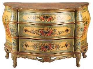Venetian Polychrome Painted Bombe Chest or Commode 