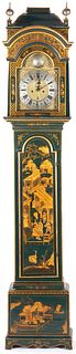 George III Green Lacquered Chinoiserie Tall Clock, Thos. Butterfield 