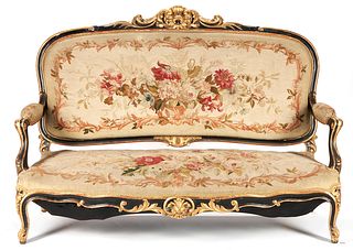 Louis XV Style Rococo Style Canape Settee w/ Needlepoint Seat