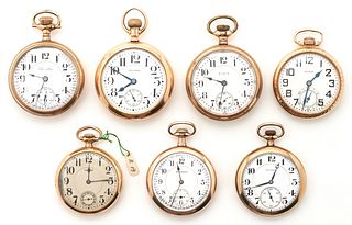 7 Pocket Watches incl. Elgin, Waltham, South Bend, Hamilton