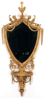 English Neoclassical Shield Form Giltwood Mirror