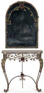 French Wrought Iron Pier Table & Mirror, 2 items