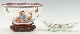 Chinese Famille Rose Porcelain Punch Bowl & Footed Dish