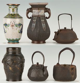 6 Vessels, Chinese Vases & Japanese Tetsubin Teapots