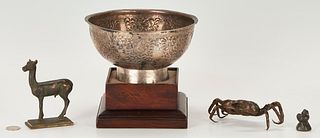 4 Asian Items, incl. Bronze Figures, Tibetan Bowl
