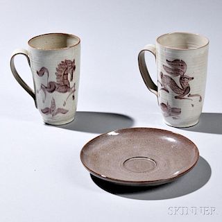 Mary (1909-2007) and Edwin (1910-2008) Scheier Saucer and Two Mugs