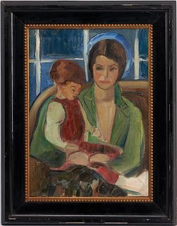 Swedish School O/C Abstract Portrait of a Mother and Child