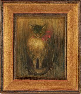 After Kees Van Dongen O/B Painting, Tabby Cat Portrait