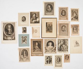 20 Antique Engraved Portraits, incl. Lafayette, Van Dyck, Peter Lely, etc.