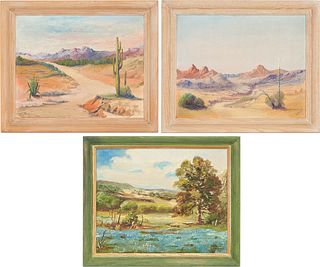 3 American School O/B Paintings, Western Landscapes