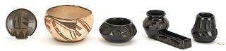 5 Pcs. Native American Southwest Pottery, incl. Santa Clara & Navajo Blackware