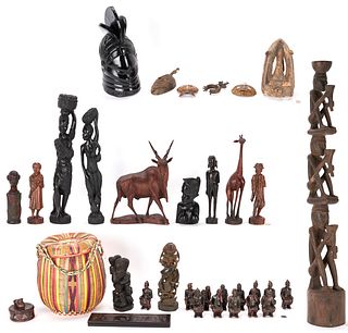 Collection of 32 Ethnographic Sculptures & Masks, mostly African