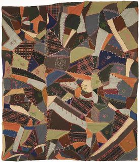 American Crazy Quilt with Pictorial Embroidery, c. 1910