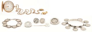 161 American Waltham Pocketwatch + 6 Silver Coin Jewelry Items