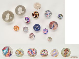 19 Marbles, incl. Handmade Transparent Swirls, Sulphides