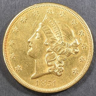 1851-O GOLD $20 LIBERTY  NICE BU