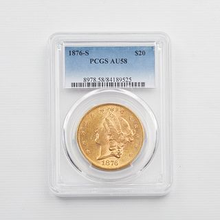 1876 S Gold Liberty Head $20 AU58