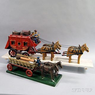 Two Folk Art Carved and Painted Horse Scenes