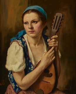 Rezes Molnar Portrait of a Girl with Mandolin