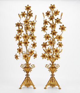 Pair of French Style Gilt Floral Garnitures