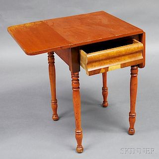 Classical Cherry and Maple Veneer One-drawer Drop-leaf Table