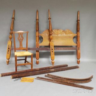 Carved and Turned Walnut Tester Bed and a Chippendale Walnut Side Chair