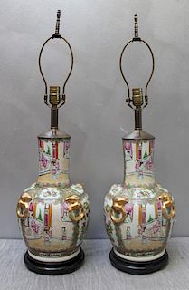 Pair of Antique Chinese Vases Mounted as Lamps.