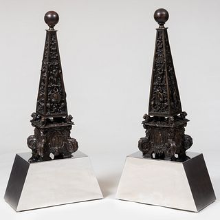 Pair of Baroque Style Bronze Obelisks