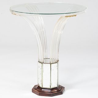 Attributed to Lorin Jackson for Grosfeld House Plexiglas, Mirrored Glass and Mahogany 'Glassic' Gueridon