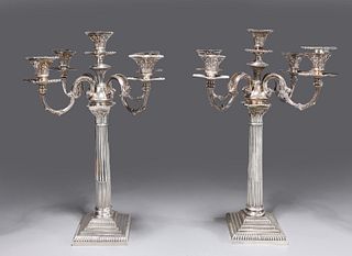 Pair Sterling Silver Five Light Candelabra by Hawksworth Eyre