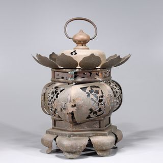 Large Antique Japanese Metal Lantern
