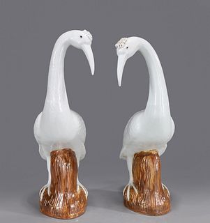 Pair of Chinese Porcelain Crane Statues