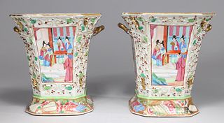 Pair Antique Chinese Famille Rose Export Vases