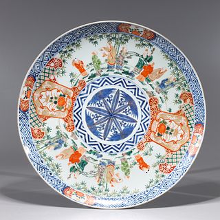 Chinese Famille Verte Enameled Porcelain Gilt Charger