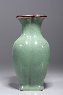 Chinese Crackle Glazed Celadon Quatrefoil Vase