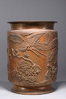Elaborate Chinese Bronze Metal Brush Pot