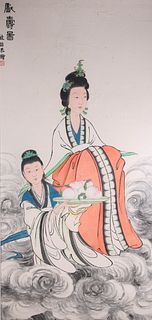 Large Chinese Ink & Color Painting on Paper
