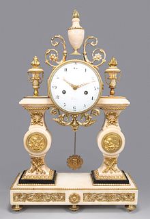 19th century French Gilt Bronze & Marble Portico Clock